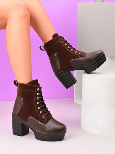 Image of XE Looks Women's brown Over-the-Knee Long Boots | Stylish Suede Finish with Tie-Up Detail | Comfortable Block Sole Winter Footwear for Girls and Women