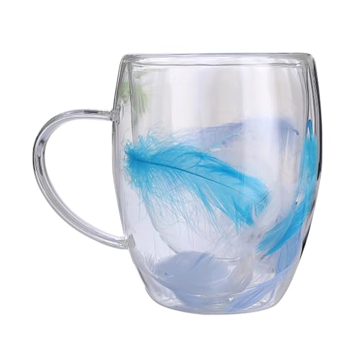 Generico Tazze Da Caffè In A Doppia Parete - Bicchiere Resistente Al Calore Da 350 Ml, Dal Design Piuma Con Manico | Per Cappuccino, Tè, Caffè Espresso, Latte, Bevande Calde E Fredde, Cuci