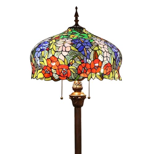 Bieye L30574 Lampadaire en vitrail style Tiffany glycine et rose avec abat-jour de 40,6 cm de large, 160 cm de haut
