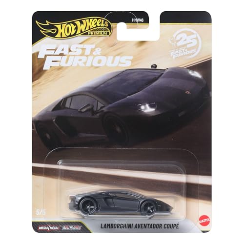 Hot Wheels Premium, Inspirado en la franquicia Fast & Furious, Lamborghini Aventador Coupé, Coche a Escala 1:64 Fabricado en Metal Fundido para coleccionistas, JHW77