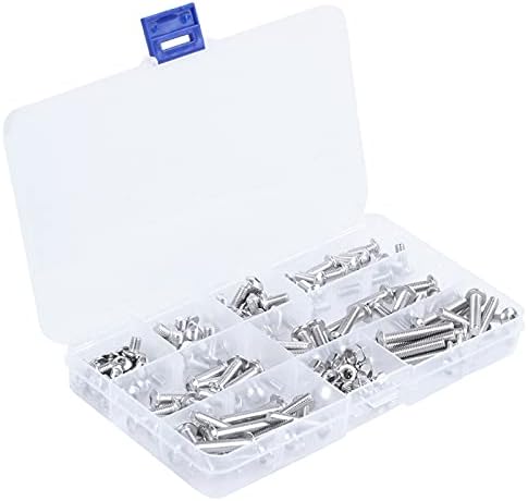 150Pcs M5 Stainless Steel Button Head Hex Socket Head Cap Bolts Screws Nuts Assortment Kit (Color: Silver)