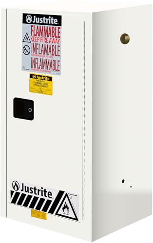Justrite 15 Gallon Manual Close Countertop Flammable Storage Cabinet, 18 Gauge Steel, 1 Shelf, 1 Door Fire Cabinet, 44" x 23" x 18", Made in The USA, White, 891505