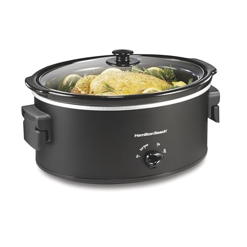Image of Hamilton Beach 7 Quart Slow Cooker with Space-Saving Folding Handles, 3 Heat Settings, Dishwasher Safe Stoneware Crock and Glass Lid, Black (33174)