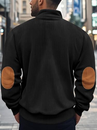 Men's Quarter Zipper Pullover Corduroy Sweatshirts Casual Stand Collar Long Sleeve Knit Top Outdoor Sweater4