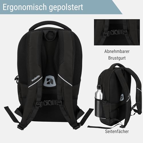 AUDETIC Schulrucksack Teenager Schwarz - AERO Backpack - Schulranzen für Jungen & Mädchen - 21 Liter - Ergonomischer Rucksack mit vielen Fächern für Schule & Freizeit - Wasserabweisend