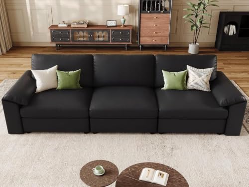 Image of EASE MOOSE Oversized 3 Seat Modular Sectional Sofa, Sectional Couch, Black