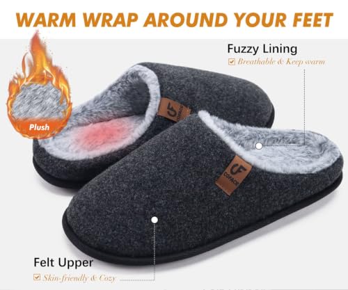 Image of COFACE Mens Cozy Memory Foam Scuff Slippers Warm Slip On House Shoes | Casual, Lightweight,Soft Cushion, Indoor /Outdoor Sandal Slipper With Arch Support, Faux Fur Lining, Rubber Sole Size 7-15