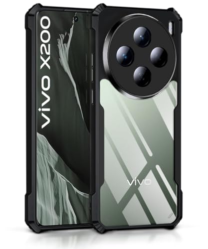 Image of WOW IMAGINE Shock Proof Clear Protective Back Case for Vivo X200 5G - AirEDGE Technology | 360 Degree Camera Protection | Transparent Hybrid Back Case Mobile Cover - Black