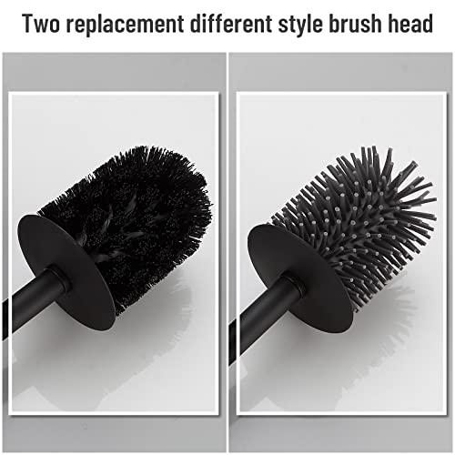 Image of BVL Toilet Brush and Holder Black Toilet Bowl Brush for Ceaning with Stainless Steel Handle Freestanding