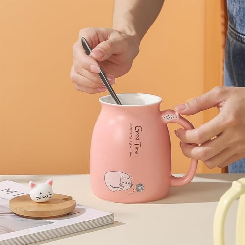 Image of Coffee Mug, Gift for Woman, Birthday Present for Girlfriend, Present for Wife Birthday, Mugs for Present, Holi Gifts, Panda Mug with Lid & Spoon (Pink Good Time)