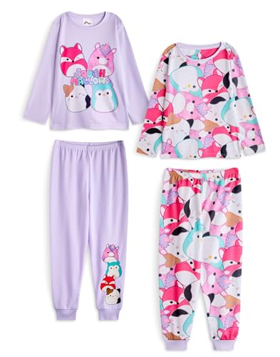Squishmallows Girls Pajama Set Pack of 2 | Kids Multicoloured Character Graphic Long Sleeve Top & Long Leg PJ Bottoms