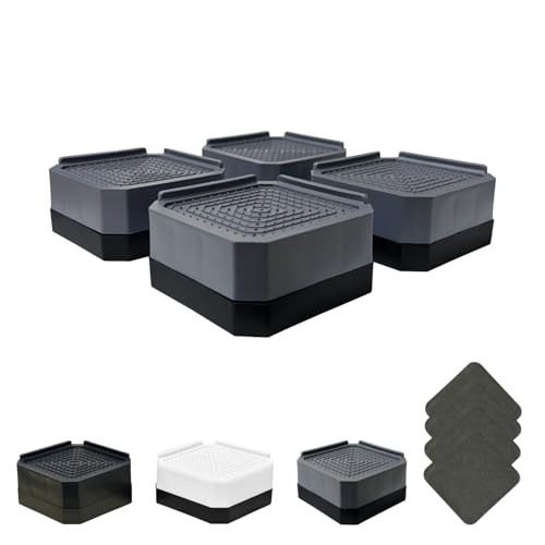 AKINOYAMA 洗濯機用防振かさ上げ台 高さ調節 防振ゴム付き 高さ調整 机 継ぎ脚 ベッド・テーブルの高さ調節 テーブル 脚 騒音軽減 滑り止め 家具に傷防止 耐荷重約2000kg 取り外し可能 自由に組合わせる 1セット4個入り 洗濯機置き台 (グレー, 4cm一段)