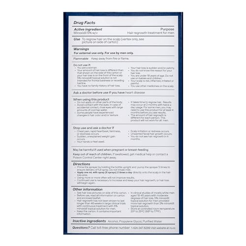 Roman Minoxidil Men's Hair Regrowth Treatment Spray | 5% Topical Solution for Thinning Hair, Clinically Proven to Stimulate Hair Growth, Easy-to-Use Hair Care, Unscented | 1-Month Supply