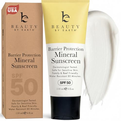 Mineral Sunscreen for Body SPF 50 – Reef Friendly Broad Spectrum Zinc Oxide, Made in USA with Organic & Natural Ingredients, Water Resistant 80 Min, Non Toxic Baby Sunblock for Kids, No White Cast