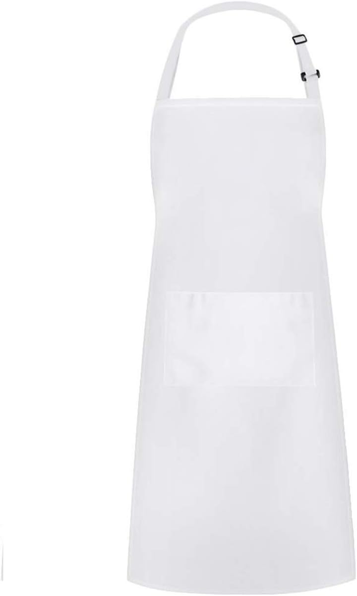 Hyzrz Chef Apron Hat Set, Chef Hat and Kitchen Apron Adult Adjustable Apron with Butcher Hat Baker Costume Kitchen Pocket Apron for Men and Women Father's Gift (White)