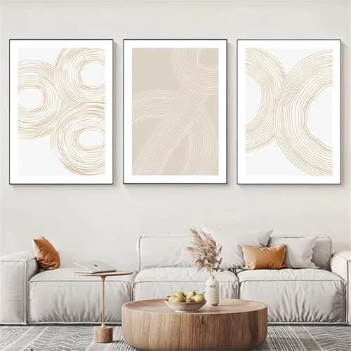 Cuadro Abstracto Arcoíris para Sala de Estar Decoración de Pared Minimalista Beige 3 Piezas