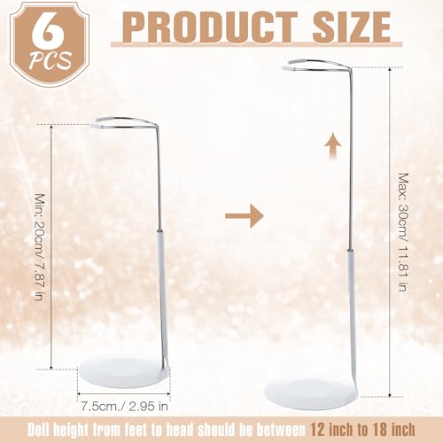 Image of Yaocom 6 Pcs Adjustable Doll Stands for 12 Inch to 18 Inch Dolls Display Stand with Expandable Waist Wire Action Figure Display(White)