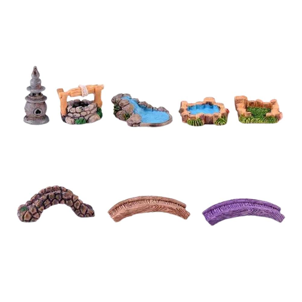 HUIANER Miniatur-Feengarten-Zubehör – 15 Teile Set Mit Leuchtturm, Brücken, Teich & Mehr Für DIY, Terrarium, Deko
