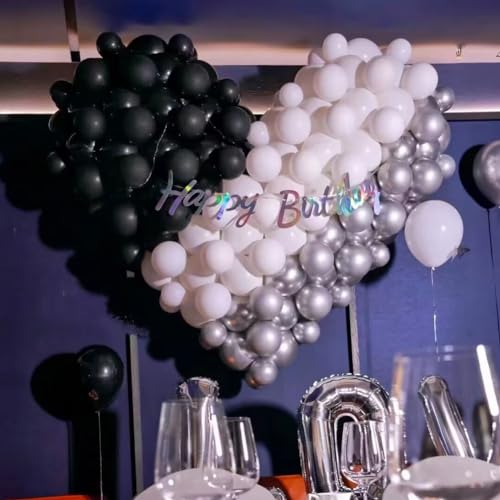 Image of 200 Pack Black White and Silver Balloons 5 Inch Latex Black White Metallic Silver Bulk Small Balloon Arch Garland Kit for Birthday Wedding Bridal Baby Shower Supplies Graduation Party Decorations
