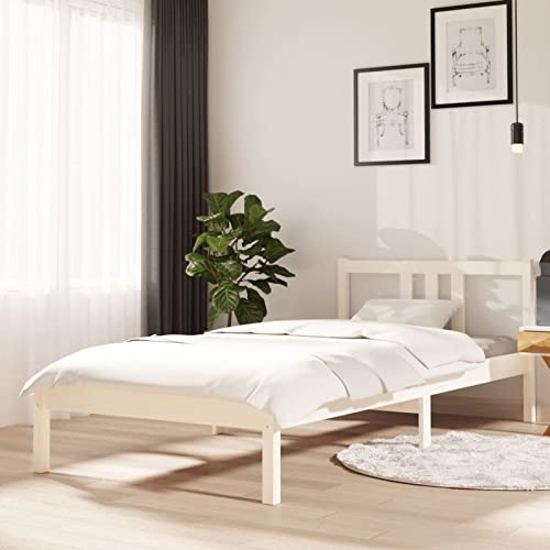 Cinyiqo Estructura de Cama, Base Somier, Somier Cama, Base Cama, Marco De Cama, Madera Maciza Blanco 90x200 cm