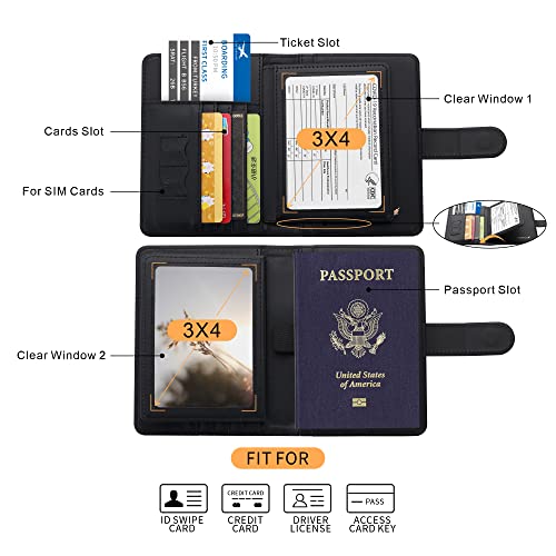 Deziliao Passport And Vaccine Card Holder Combo, Pu Leather Passport Holder With Vaccine Card Slot, Passport Wallet For Men And Women (Black-Fly) #TOP1