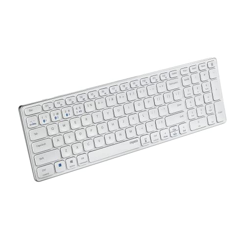 Rapoo - Teclado QWERTY Portugués multimodo, con Bluetooth y conexión de 2.4 GHz, conectividad para Varios Dispositivos y diseño Ultrafino, E9700M, en Blanco