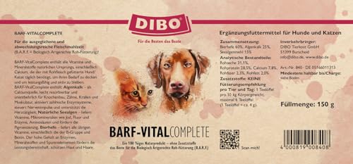 Barf-Vital-Complete, 150g-Dose, Nahrungsergänzung als gesunde, natürliche Ernährung für Hunde von DIBO, Hundefutter, Barf, B.A.R.F.