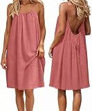 GRMLRPT Robe de Plage Femme Robe Dos Nu Couleur uni Bretelles Spaghetti sans Manche Casual Ete Femme Mi Longue Robe Col Rond Chic(Rose,L)