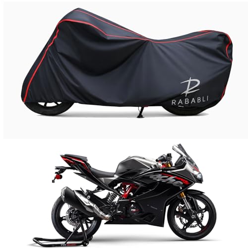 Image of Waterproof Bike Body Cover Compatible for | TVS Apache RR 310 ABS | Taffeta Fabric, Red Piping Design, Bottom Elastic Fit | Dustproof, Sun UV & Rain Protection for All Bikes
