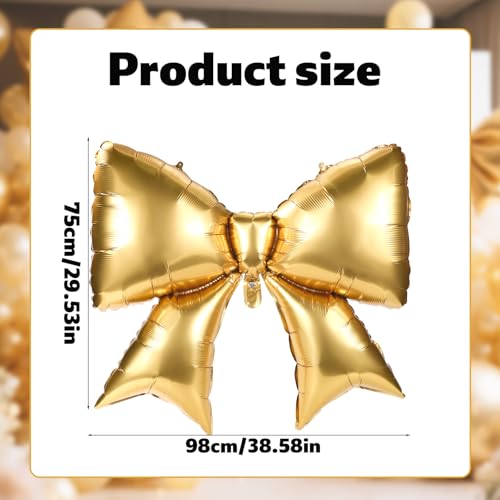 Image of 2pcs Large Bow Balloons, Bow Themed Party Decorations Elegant Coquette Balloons for Coquette Birthday Wedding Engagement Party Decoration (gold)