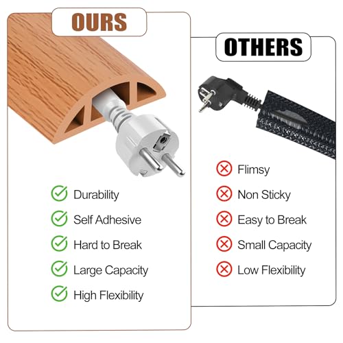 Image of MYFAMIREA 3.3FT Floor Cord Cover for Wire Self Adhesive Cable Cavity Management PVC Extension Cord Hider Power Floor Wire Protector Cover Prevent Cable Trip for Office Home Outdoor (Brown Wood 1.18'')