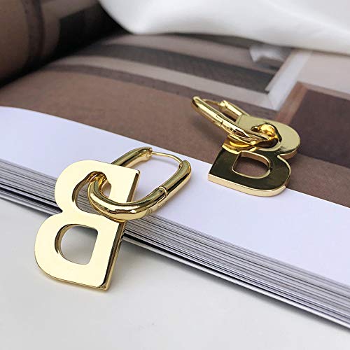 Initial Letter B Dangle Hoop Earrings For Women Girls Minimalist Punk Alphabet Chunky Thick Huggie Hoops Dangling Charm Personalized 18K Gold Plated Unique Jewelry Gitfs Hypoallergenic (Yellow Gold) #TOP5