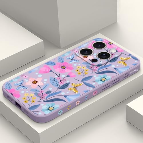 Coque silicone iPhone 16 Pro LEECG violet fleur ultra fine 6,3 pouces