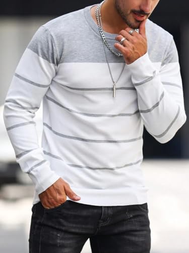 Men's Pullover Sweater Striped Round Neck Long Sleeve Colorblock Casual Sweaters 7