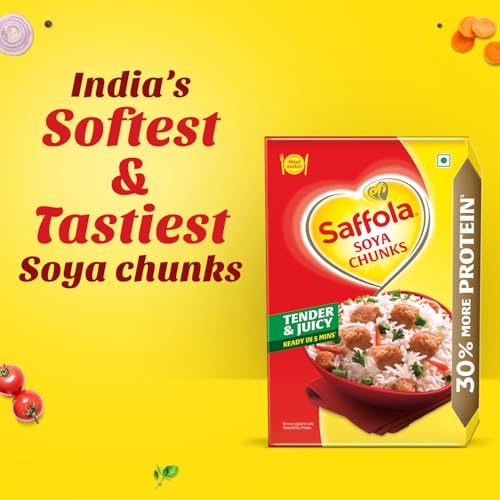 Image of Saffola Soya Chunks, Tender & Juicy, 53% Protein, 200gm (Pack of 2)