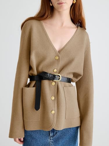 Saodimallsu Womens V Neck Cardigan Button Loose Knit Sweater Blazer Open Front Elegant Cardigans with Pockets3