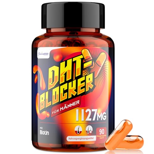 DHT-Blocker für Männer mit Biotin, Hochdosiert 1127mg Haar- und Kopfhautformel, Haar Vitamine, Proprietäre Kräutermischungen, Flüssigkeitsgefüllte Kapseln (90 Stück (1er Pack))