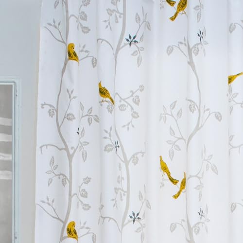 Tranquebar Curtain Co. Bird Print Door Curtain - Room Darkening, 213 cm (7 Feet), Yellow, Set of 2, Cotton Fabric, Eyelet, Design Yori- Door Curtains 7 Feet Long, Living Room, Bedroom, Kids Room