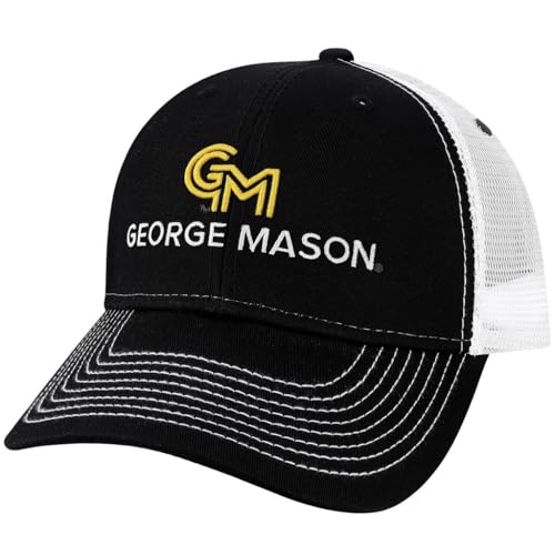 Barnesmith George Mason University GMU Patriots Adjustable Trucker Hat Unisex Adult Relaxed Fit, Sideline Logo, Black/White, One Size Fits All
