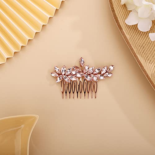 Chargances Bride Wedding Rhinestone Hair Comb Pink Crystal Hair Side Comb Fashion Handmade Headpiece Bridal Hair Accessories For Wedding Prom Flower Girl (Pink) #TOP1