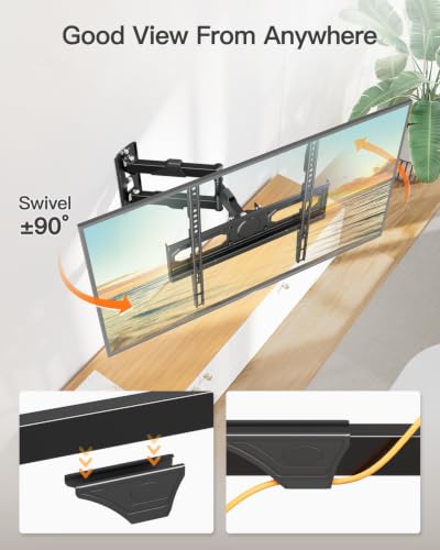 Image of ELIVED Full Motion TV Wall Mount for 26-60 inch TVs, Max VESA 400x400, 77 lbs. | 7 up & 10 down tilt, ±90 swivel, single stud structure, flexible for corner TV installation