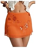 SweatyRocks Women's Sequin Mini Skirt Y2K Sparkly Beaded Floral Embroidery Skirts Orange Large