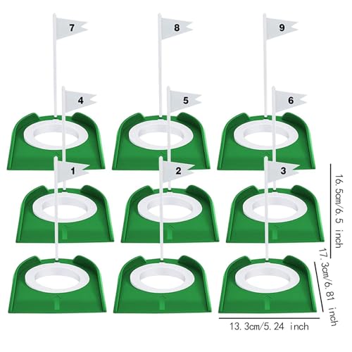 YIJU 9X Putting Cup for Golf Holes Outdoor Putter Practice W/Flag Train Aid Practice Tool Indoor Golf Putting Train, Green