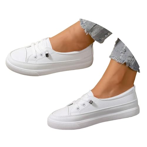 Walking Shoes Women Arch Support, Womens Non Slip Tennis Shoes Lightweight Lace Up Orthopedic Sneakers Wide Width Canvas Shoe Casual Slip On Sneakers