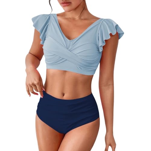 Generico Bikini de mujer de talla fuerte Tankini Bikini Push Up de cintura alta Tanga dos piezas Bikini acolchado extraíble Curvy traje de escote profundo con tul Curvy Beachwear, turquesa, XXL