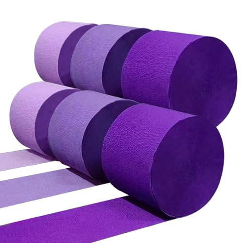 PheiLa Purple Crepe Paper Streamers 6 Rolls 492ft Crepe Paper Birthday Decorations Purple Paper Party Streamers for DIY Gift Wrapping Wedding Holiday Party Decor 1.77 Inch x 82 Ft/Roll