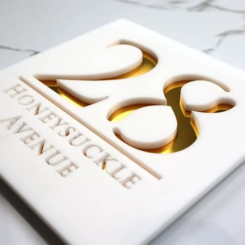 Image of Snow Royale Personalized Name Plates for Home Entrnace Outdoor | Customized Waterproof Acrylic Laser Engraved | Triple Layer House Office Flat Door Address Sign Board (30x15cm, White Golden)