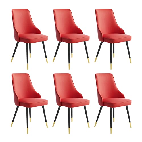 SJIALEN Dining Chairs Set of 6, Water Proof PU Leather with Metal Legs Living Room Side Chairs Kitchen Lounge Counter Chairs Kitchen Chair (Color : Red, Size : Black Gold feet)