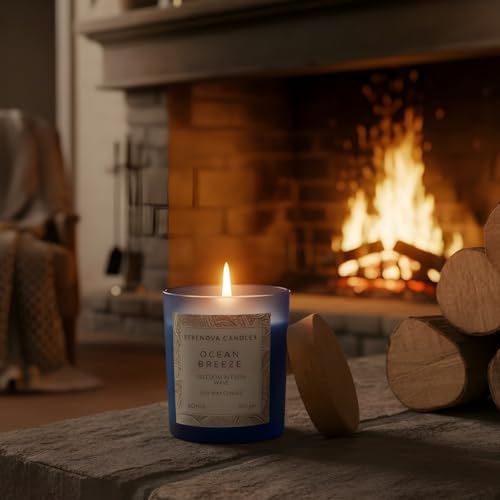 Image of SERENOVA Candles Soy Wax Scented Candle | Burn-time 40 Hours and Upto 60 Hours | 350gm | Handpoured and Handmade | Organic Soy Wax Candle | Aromatherapy Candle (Ocean Breeze)