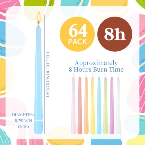 Image of MTLEE 64 Pcs Long Taper Candlestick Bulk 10 Inch Smokeless, Macaron